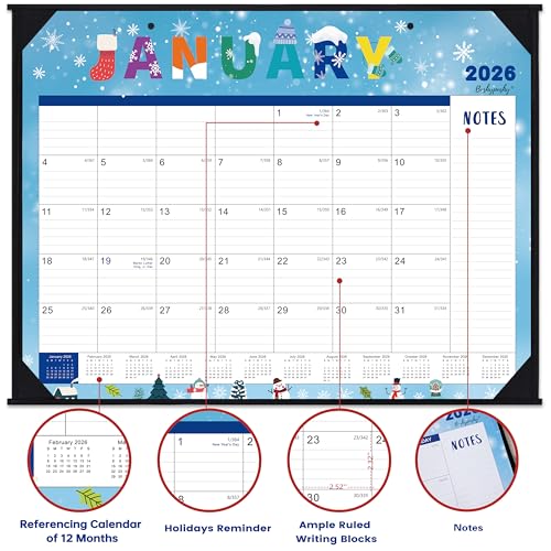 2026 Desk Calendar - Large Desk Calendar 2026, 22" x 17", Jan. 2026 - Dec. 2026, Desk Calendars Large, 12 Months, Corner Protectors, Hanging Holes, Notes - 12 Themes