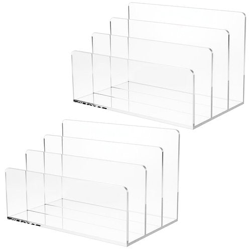 JOUTYFOR 2Pcs Acrylic File Holder 3 Sections, File Organizer Clear Desk Organizer File Holder Sorter Mail Organizer Letter Holder for Envelopes, Electronics