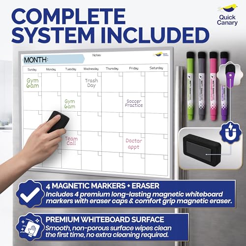 Large Magnetic Refrigerator Calendar with Dry Erase Surface, Sunday Start, 17x12"