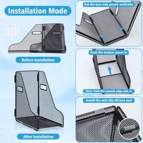 2 Pack Large Binder Folder Holder for Desk Metal Mesh Magazine File Holder Black Vertical File Storage Desktop Binder Organizer Desk Folder Organizer for 3Inch 4Inch 5Inch Binder 10" L x 6" W x 11" H