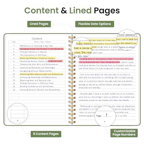 Lined Spiral Journal Notebook for Women & Men, 140 Pages, College Ruled Hardcover Notebook for Work & Note Taking, Journals for Writing, A5(6"x8") - Green