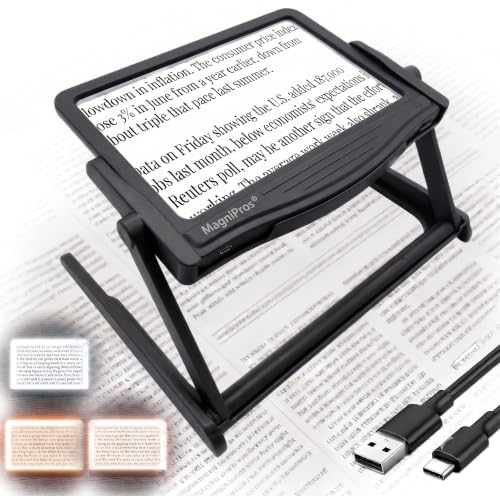 MagniPros 5X LED Page Magnifying Glass with Detachable Stand - Jet Black