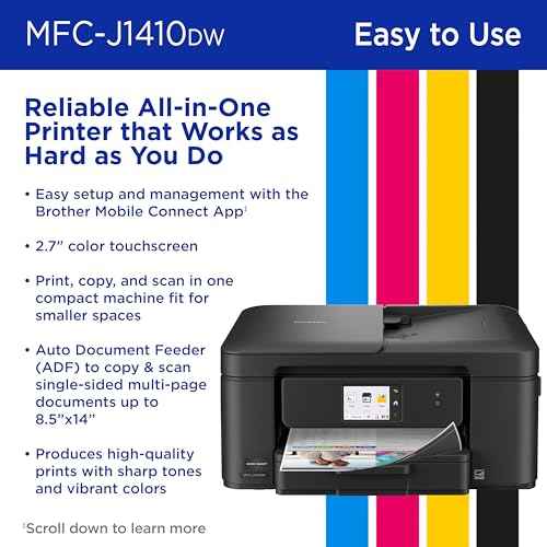 Brother Work Smart 1410 Wireless Color Inkjet All-in-One Printer with 2.7¡± Color Touchscreen and Automatic Duplex Printing | Includes Refresh Subscription Trial(1) (MFC-J1410DW)