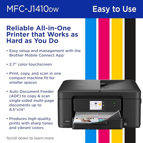 Brother MFC-J1410DW Wireless Color Inkjet All-in-One Printer with Touchscreen & Duplex