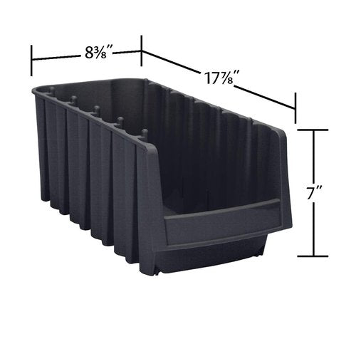 Akro-Mils 30778 Economy Stacking Shelf Plastic Storage Bins, (18-Inch x 8-3/8-Inch x 7-Inch), Black (8-Pack) (30778BLACK)