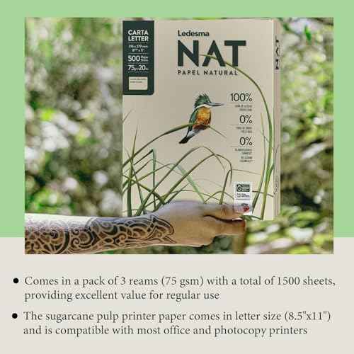 Letter Size (8.5"x11") Natural Sugarcane Pulp Printer Paper, For All Office And Photocopy Printers, Designs, Crafts (3 Reams (1500 Sheets))