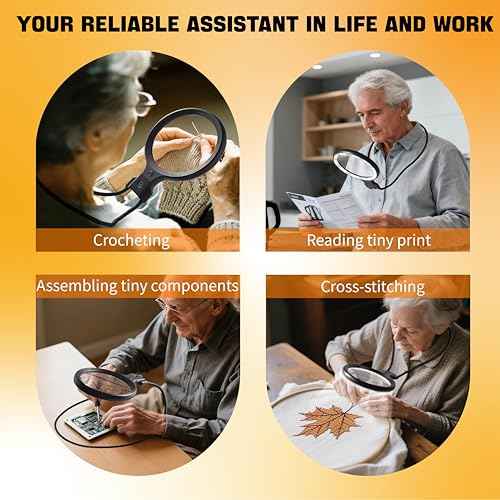 Hands Free Magnifying Glass with Light for Close Work, Neck Wear Magnifier for Reading Books, Sewing, Cross Stitch, Low Vision Seniors with Aging Eyes,5 Inch 5X & 10X Lighted Magnifying Glass