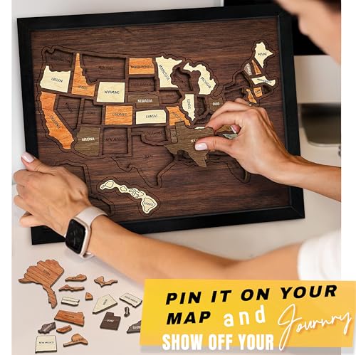 Finelife USA Travel Map Puzzle 13x11 Wooden Interactive Country Map for Couples & Families - Medium, Mixed Puzzle