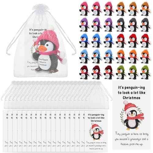 Liliful 30 Set Employee Appreciation Gifts Bulk Thank You Gift for Staff Coworker Funny Rubber Penguins Pocket Favors with Card and Bag