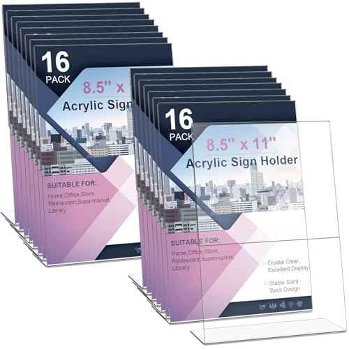 Laerjin 16 Pack Acrylic Sign Holder 8.5 X 11, L Shape Slanted Back Clear Acrylic Frames, Plastic Table Sign Holder for Office, Events, School, Shop, Trade Suppliers