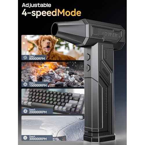 Super Wind Monster - 1 Min Fast Cleaning Dust, Compressed Air Duster, 4-Gear Adjustable Electric Air Duster with Light, Rechargeable Air Blower for Keyboard, PC, Car, and Home Cleaning