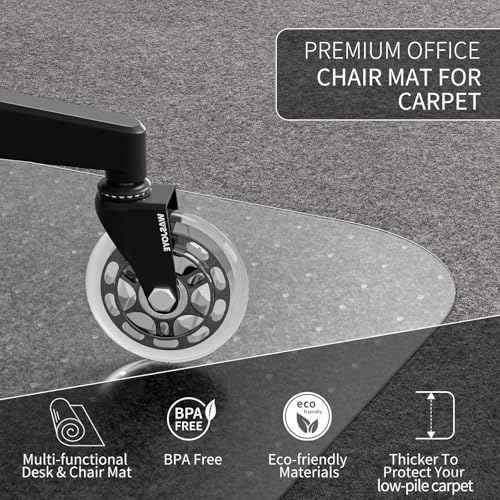 WASJOYE 36" x 48" Office Chair Mat for Carpet, Transparent Chair Mat with Non-Slip Rivets Carpet Protection for Computer Chair and Office Chair