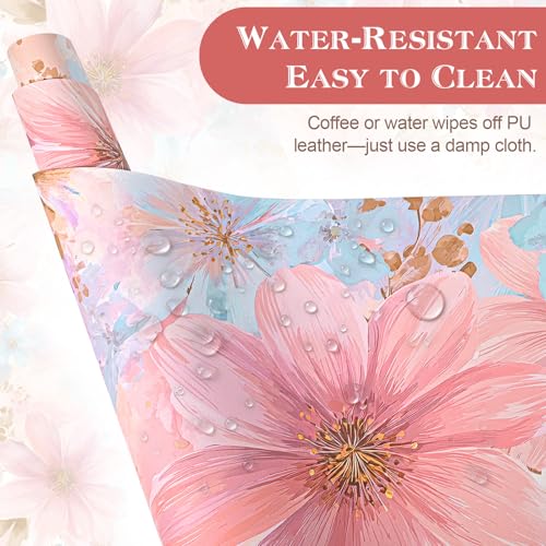 UGYAZX Pastel Pink Blue Floral Watercolor Desk Mat for Keyboard & Mouse 31.5x15.7 in - Waterproof Non-Slip Office & Gaming Pad