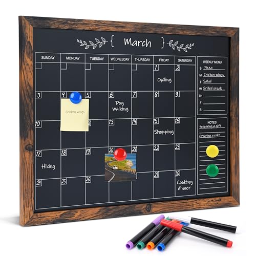 Brown 17" x 13" Wall Magnetic Chalkboard Calendar for Home Kitchen Office