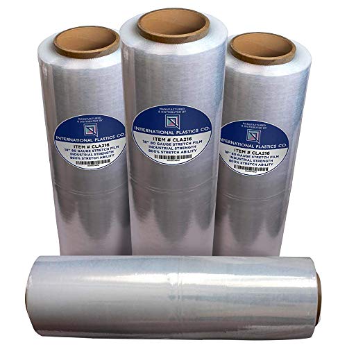 Clear 18-Inch Stretch Film Wrap 1500 Feet 80 Gauge 4 Pack - Heavy Duty Plastic Wrap