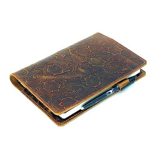 JJNUSA Leather Cover Compatible With Leuchtturm1917 Composition B5 7" x 10" Notebook Travel Journal Cover Distressed Refillable Writing Diary Flower Brown