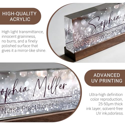 Glitter Grey Personalized Desk Name Plate for Office & Women Bosses
