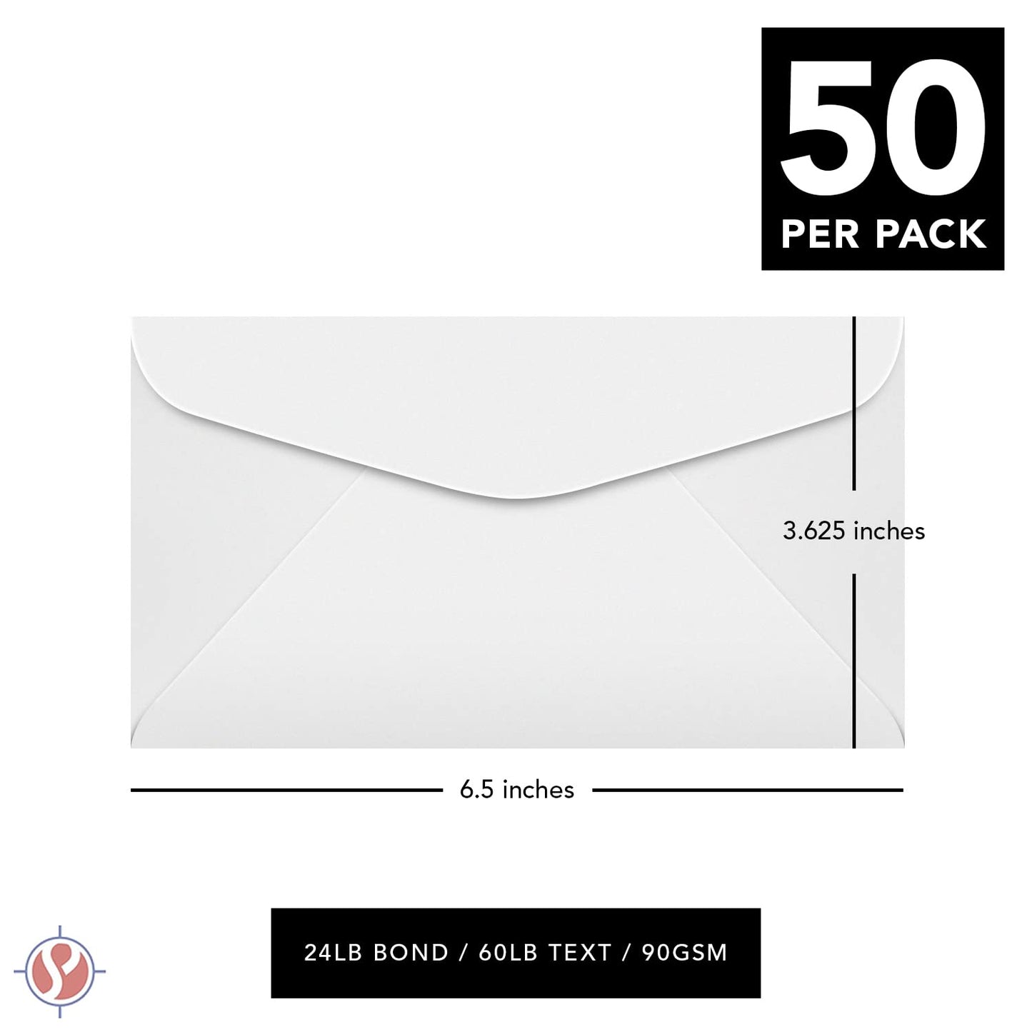 #6 3/4 White Window Envelopes, Reply Business Envelopes for Checks, Invoices, Bills | Commercial Flap w/Gummed Seal | 3 5/8" x 6 1/2" | 24lb Bond (90gsm) | 50 per Pack
