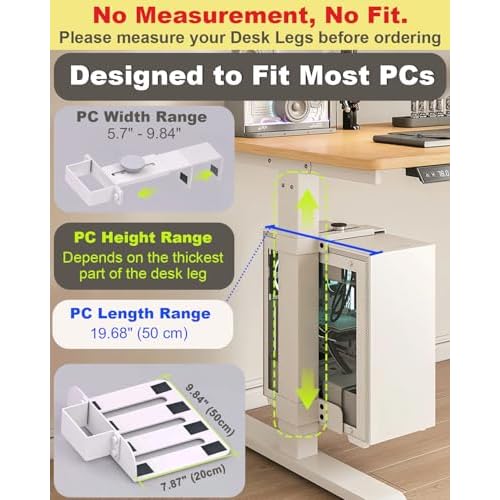 Under Desk PC Mount - No Drilling 40 lb Capacity, CPU Holder Under Desk, Adjustable Height and Width, Clamp-on Desk Leg PC Mount for Standing Desks (Fits 80mm¡¿50mm Legs), with Non-Slip Pads, Black