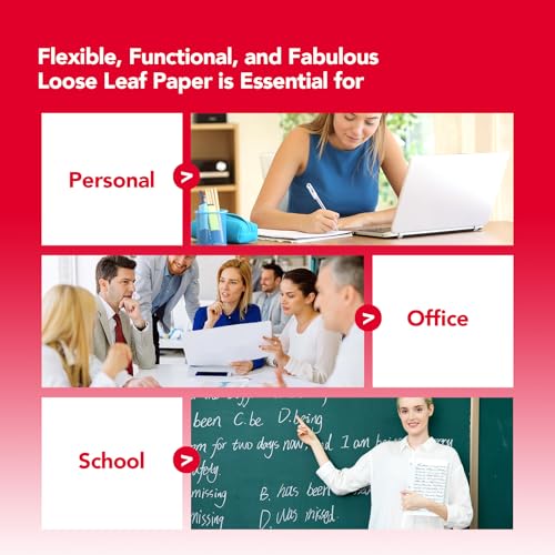 KAISA Wide Ruled Loose Leaf Binder Paper 3-Pack, 150 Sheets Each, 8x10.5in, 3-Hole Punched - US Made