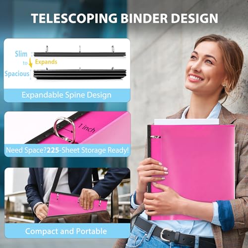WOT I 4-Pack Telescoping 1-Inch Flexible Binder with Clear View Covers, Assorted Colors