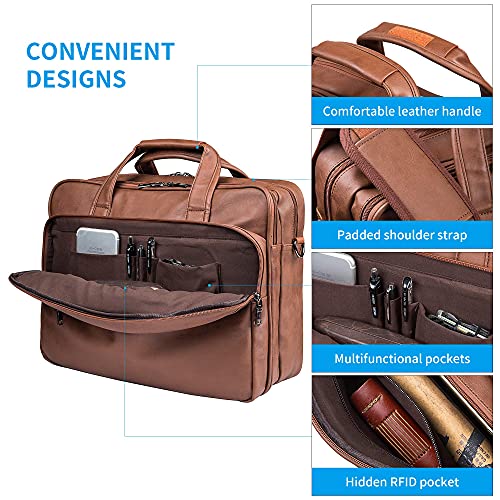 seyfocnia Brown Leather Laptop Bag 17.3 inch Messenger Briefcase for Men