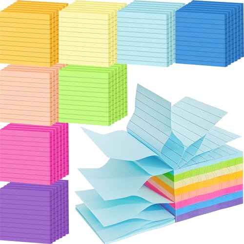 48 Pack 3840 Sheets Pop Up Sticky Notes Lined 3x3 inch Self-Stick Notes Pads Post Lined Sticky Note Pads Accordion Pop Up Notes Refill for Dispenser Home Office School, 80 Sheets/pad (Bright Color)
