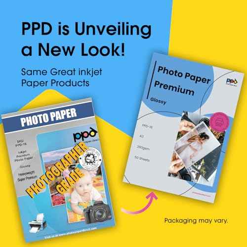 PPD Glossy Photo Paper for Inkjet Printer, 11 x 17" Premium Quality Printable Sheets for Custom Picture, Professional Photographic Instant Dry For with Normal, Dye or Pigment Ink (50 Pack/280 gsm)