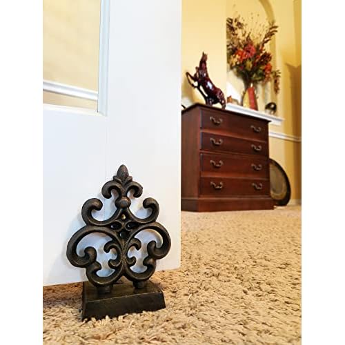 Lulu Decor, Cast Iron Fleur De Lis Door Stop, Door Stopper in Antique Black Finish (2 Piece)
