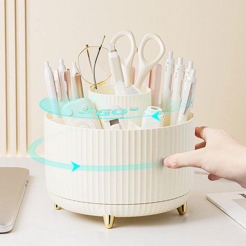 Gawsey Rose Gold Desk Organizer Set - 360-Degree Rotating Pen Holder, Acrylic Stapler & Accessories