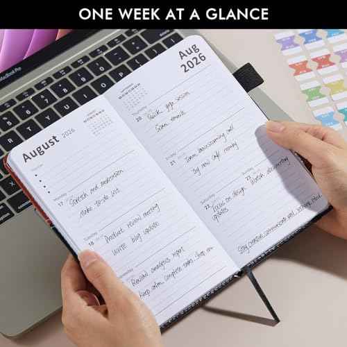 2026 Planner Pocket Size for Purse, Jan.2026 - Dec.2026 Small Daily Weekly Monthly Planner/Calendar with PU Leather, Elastic Band, A6 Mini Calendar Book for School/Office/Home, 3.8" x 7"