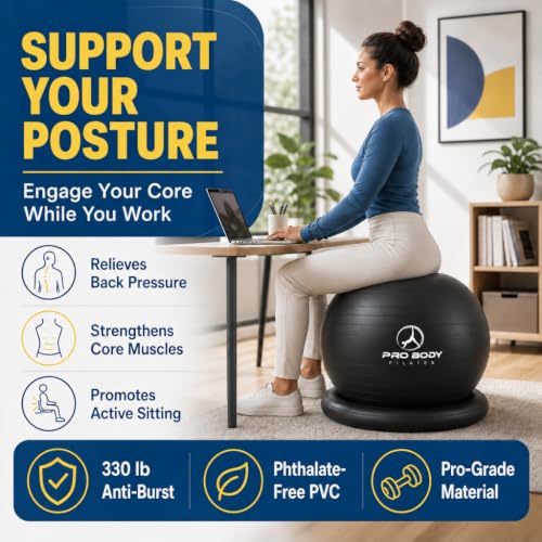ProBody Pilates Yoga Ball Chair for Office 23-26 in (58-65 cm) with Base