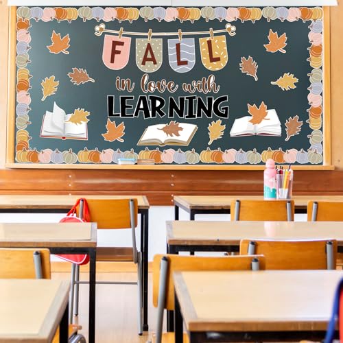 Orange 43pcs Fall Classroom Bulletin Board Decorations Set Autumn Boho with Maple Leaves Pumpkin
