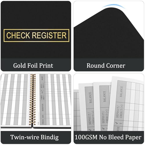 HAUTOCO Black Check Register, 8.4 x 6.2in, 100 Pages, Personal/Small Business Ledger
