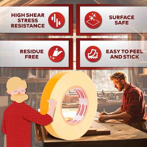 XFasten Double Sided Woodworking Tape 1 inch x 36 Yards 6-Pack 648ft 1-inch Core No Residue Woodworking Double Sided Tape Heavy Duty Wood-safe Wood Glue Tape for Router Templates for Woodworking Tools
