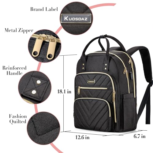 Laptop Backpack for Women Men, School Backpacks for Teens Girls Boys, 17.3 Inch Work Laptop Bag with USB Port Charging, Water Resistant College Bookbags for Girls, Black