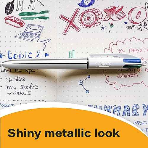 BIC 4 Color Shine Retractable Ballpoint Pen with Long-Lasting Ink and 1.0 mm Medium Point, 3-Count in Assorted Ink