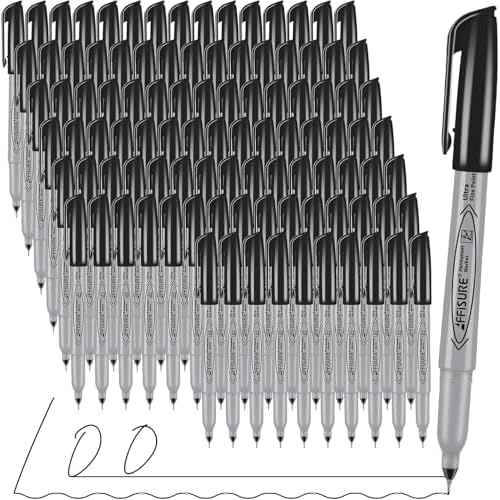 Permanent Markers, Ultra Fine Point,Black,100 Count, 0.4mm, Fine tippermanent marker set, quick dry,waterproof, fading resists, durable,marks on paper, glass, ceramic, plasticwood, rock, metal