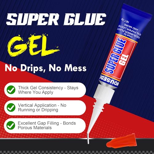 WOUSEDO 12-Pack Super Glue Gel - Quick Dry Thick Adhesive for All Materials