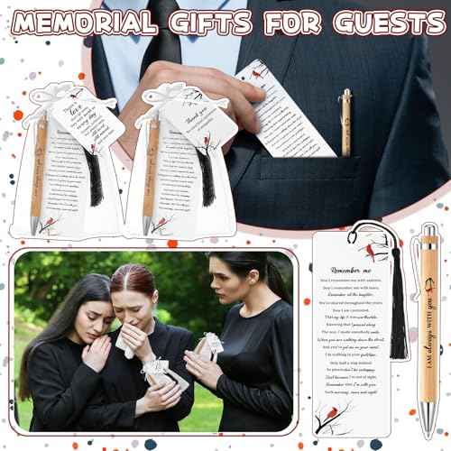 200 Pcs Cardinal Funeral Gifts Celebration of Life Gifts Set Memorial Decorations for Sympathy Include 50 Ballpoint Pens 50 Bookmark 50 Poem Cards and 50 Organza Bags