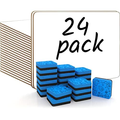Scribbledo 24 Small White Board Dry Erase Boards Classroom Pack Mini White Boards 9" x12¡± Double Sided Personal Whiteboards for Students Teachers School Supplies Lapboards 24 Mini Erasers Incl