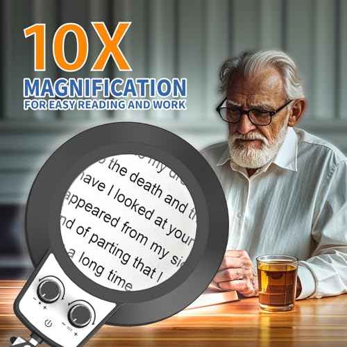 10X Magnifying Glass with Light, 2024 New Upgrade Infinite Color and Brightness Magnifying Desk Large Lamp & Clamp, 2-in-1 LED Hands Free Lighted Magnifier Stand for Craft Hobby Close Work Soldering
