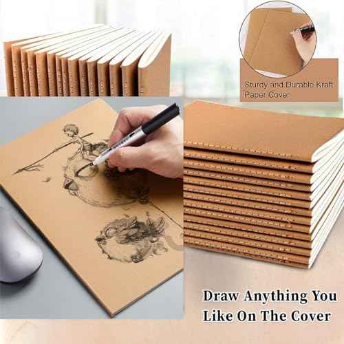 48 Pack A5 Blank Notebook Bulk Kraft Cover Blank Sketch Book Pad Travel Journals Composition Diary Subject Notebooks Planner 60 Pages, 8.3¡±x 5.5¡±