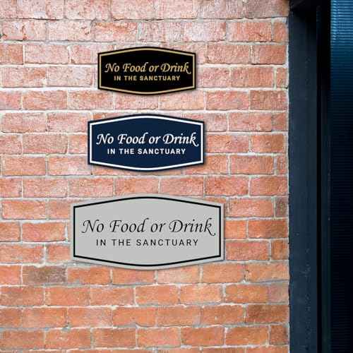 Fancy No Food Or Drink In The Sanctuary Sign (Black) - Large (5 Pack)