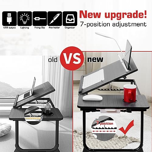CloudTrip Plus XL Adjustable Laptop Desk with Light, USB Port, iPad Holder, Drawer - Black