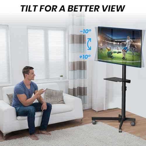 Mobile TV Cart for 23-60 Inch LCD LED OLED Flat Curved Screen TVs - Height Adjustable Rolling Floor Stand with Shelf and Locking Wheels - Up to 88lbs, Max VESA 400x400mm