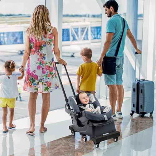 KEDSUM Folding Hand Truck with 6 Wheels(2 with Brake), 530 LBS Heavy Duty Collapsible Dolly Cart, Car Seat Dolly with 2 Lashing Straps for Airport, Travel, Moving, No Assembly Required, Black