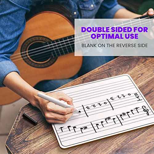 Scribbledo 5 Pack Dry Erase Music Staff White Boards 9" X 12 Inch Lapboard Double Sided Musical Notes whiteboard for Kids Students, Musicians and Home (5 Erasers Included)
