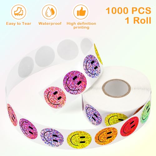 1000PCS Smile Glitter Stickers - 1 Inch Colorful Foil Emoticons for Rewards & Crafts