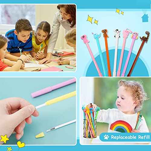 Handepo Cute Cartoon Gel Ink Animal Writing Pens 0.5 mm Black Ink Cool Kawaii Fun Novelty Pens for Kids School Office Home Supplies Student Kids Gift, 50 Assorted Styles(200 Pcs)